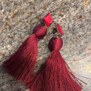 Source Unknown Burgundy Tassel Earrings